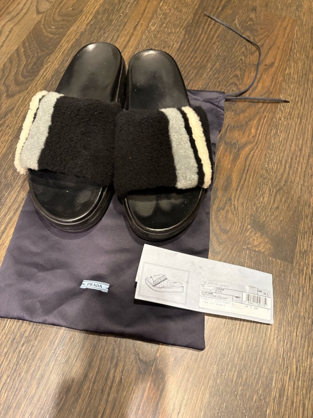 Prada 38.5 AS IS  Black Shearling Slide Sandals platform fur